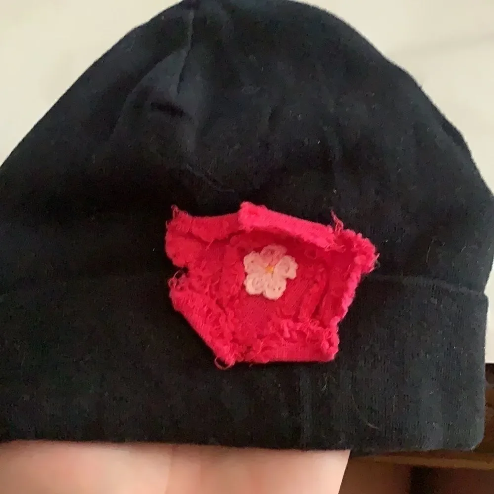 Tega Baby 12-24 month black hat with pink flower